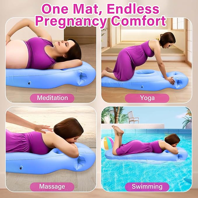 Inflatable Pregnancy Pillow with Belly & Head Hole – Full Body Maternity Airbed for Stomach Sleeping, Back Pain & SPD Relief – Comfortable, Portable & Includes Electric Pump Blue