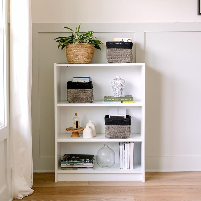 NaturalCozy Storage Cubes 9”x9”x7”Cotton Rope Woven Baskets for Organizing 3-Pack | 9 Inch Cube Storage Bin | Small Basket for Shelf Nursery, Pantry, Decorative Plant, Bathroom Closet, Toy Gift