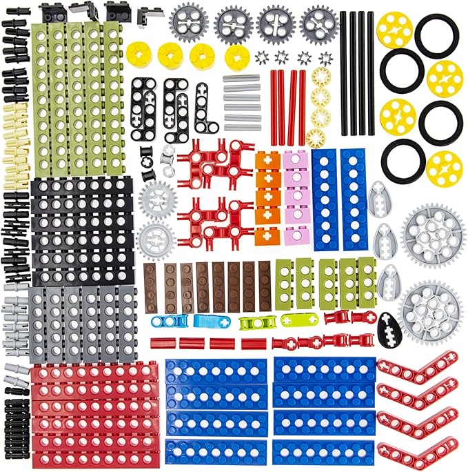 184pcs Technic-Beam-Gears-Axles-Pins-Wheels-Tires, Compatible with Technic-Parts, for STEM-MOC-EV3-Project-Track-Car-Bulk- Blocks (Random Color)