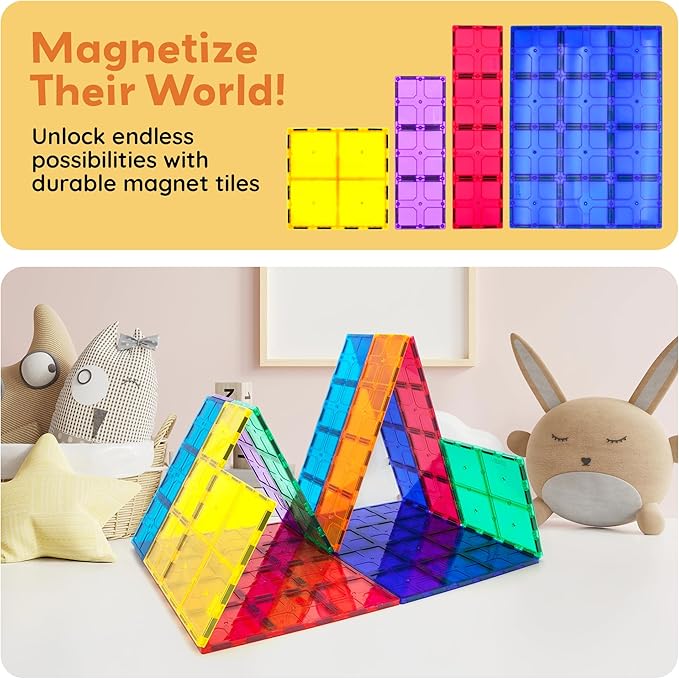 PicassoTiles 12pc Supersized Magnetic Building Tile Base Plate Jumbo XL Foundation Stabilizer Boards STEM Engineering Construction Kit for Kids Educational Learning Toy Magnet Blocks Stacking Set PT12