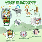 Car Seat Toys for 6-12 Months - Musical Pedal Piano with Baby Mirror, Squeaky Sensory Soft Animal Toys for Rear Facing Carseats