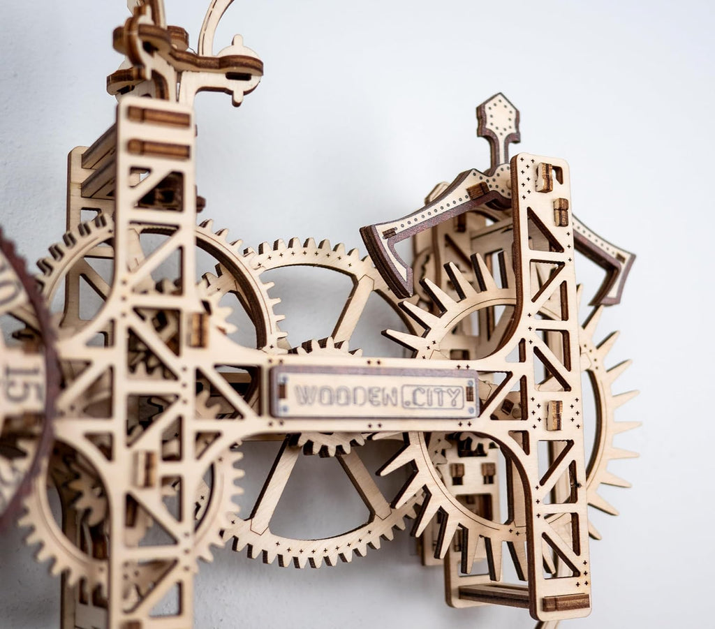 WOODEN.CITY Steampunk Wall Clock Kit – 3D Wooden Puzzle for Adults, Mechanical DIY Clock Model, Working Wall Art (257 Pieces) Made in EU