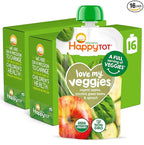 HAPPYTOT Organics Stage 4 Baby Food Pouches,Gluten Free, Vegan Snack, Love My Veggies, Fruit & Veggies Puree, Apples, Zucchini, Green Beans & Spinach 4.22 oz Pouch (Pack of 16)