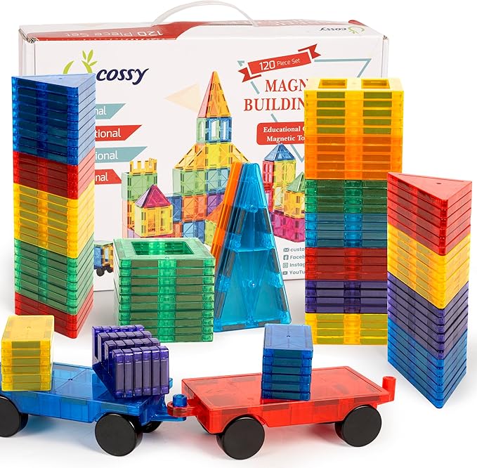 cossy 120Pcs Magnetic Tiles Magnetic 3D Building Blocks Set Educational Construction Toys for 3+ Year Old Kids with Stronger Magnets, Educational Toys, Recreational, Conventional