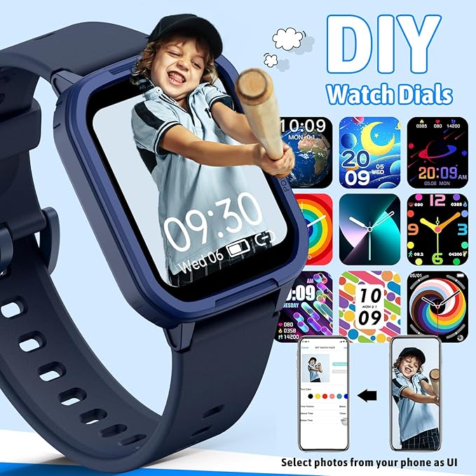 Smart Watch for Kids No Phone Needed, Tempered Glass Fitness Tracker Boy Teens with 19 Sport Modes, Pedometer, Sleep Monitor, Kids Watch Birthday Gifts Toy Gift for Girls Boys 6-16 (Blue)