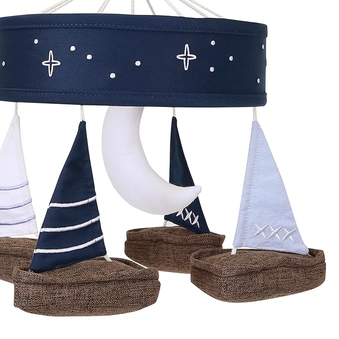 Lambs & Ivy Little Skipper Sailboat & Moon Musical Baby Crib Mobile Soother Toy