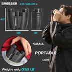 BRESSER 10x25 Binoculars for Adults and Kids, Folding Compact Binocular with Weak Light Vision, Lightweight Small Binoculars for Bird Watching, Travel, Concerts, Hunting, Hiking, Black