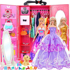 iBayda 11.5-Inch Fashion Doll with Closet Clothes Accessories Set - Includes Princess Gown, Long Dresses, Outfits, Shoes, Handbags, Mirror, Pet Dog & More (Doll Included)