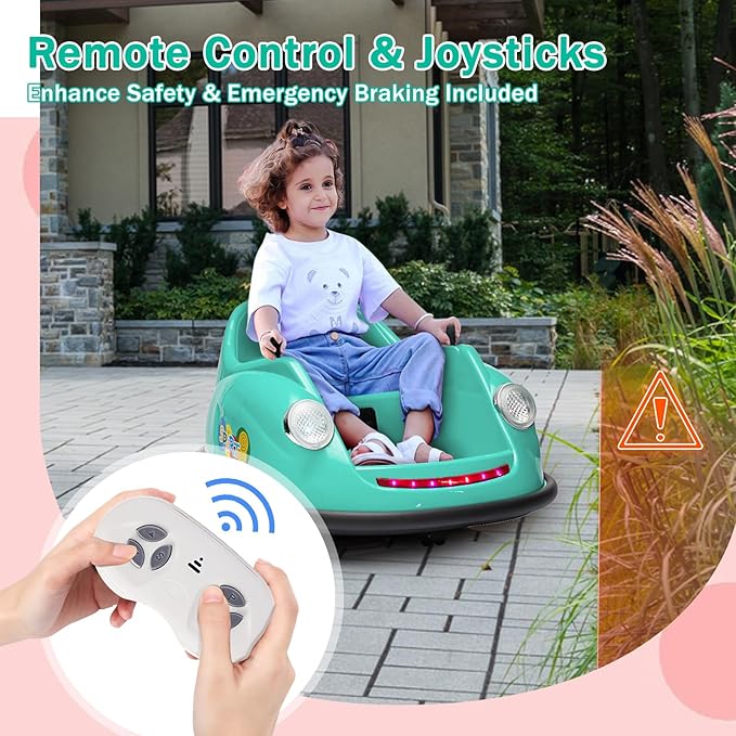 12V Bumper Car for Toddlers, Electric Toy Ride on Battery Car with Kids W/Parent Remote Control, 2-Speed, 360 Degree Spin, Music & LED Lights for Kids, Green