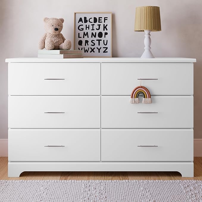 Storkcraft Brookside 6-Drawer Dresser (White) – GREENGUARD Gold Certified, White Dresser for Bedroom, Kids & Nursery Storage Chest, Safety Interlocking Drawers, Pre-Installed Tracks, Kids Chest