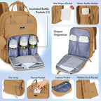 Dikaslon Diaper Bag Backpack with Portable Changing Pad, Pacifier Case and Stroller Straps, Large Unisex Baby Bags for Boys Girls, Multipurpose Travel Back Pack for Moms Dads, Tan
