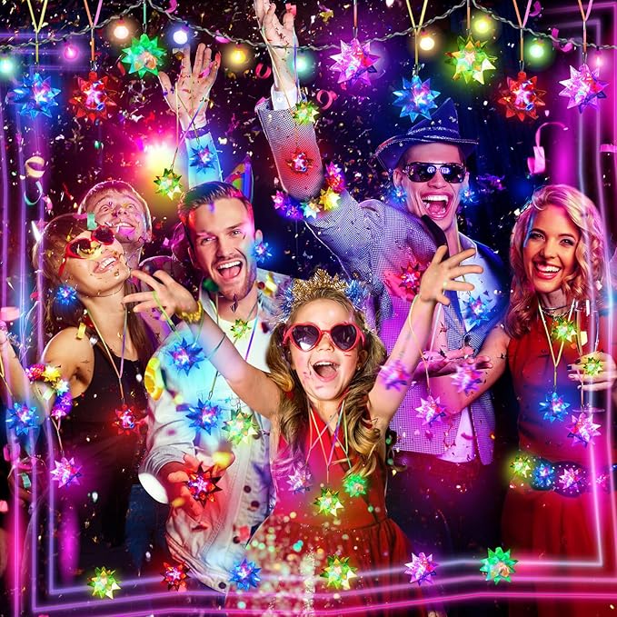 HONLYNE150 PCS Flashing Crystal Star Necklaces, Glow Necklaces Bulk Light up Party Favors, LED Glow in The Dark Necklaces for Kids Adults Birthday Glow Party Rave Halloween Goodie Bags Filler