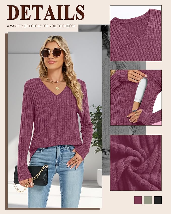 3 Pack Women's Maternity Nursing Tops, V Neck Breastfeeding Sweaters Long Sleeve Hidden Zipper Shirts