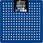 GORILLA GRIP Patented Square Shower Stall Mat, Small Bathtub Floor Mats for Stand Up Showers, Suction Cups, Drain Holes, Machine Wash, Soft on Feet, Bathroom Accessories 21x21 Inch, Royal Blue Opaque