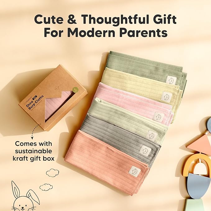 KeaBabies Organic Cotton Burp Cloths Baby Girl, Boy - 6-Pack Large Burping Clothes for Babies, Spit Up Rags, Super Soft & Absorbent Newborn Wash Towels, Gender Neutral, Non-Shrink (Stria, Embrace)