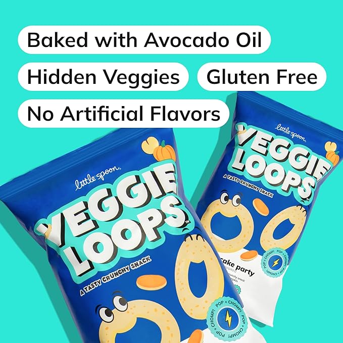 Little Spoon Pancake Party Veggie Loops, Chickpea Snack, Baked Not Fried, Avocado Oil, Hidden Veggies, Tastier Snacks for Kids, 2g Protein, Gluten-Free, 4 Pack