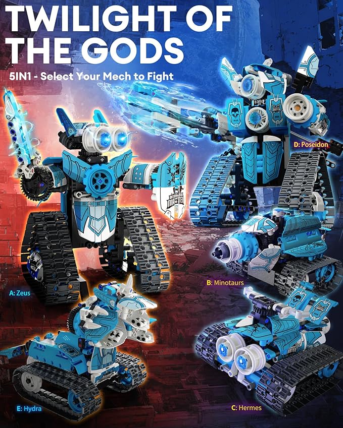 5 in 1 STEM RC Robot Building Kit, 398PCS APP & Remote Control Blocks DIY Engineering Robotics, Erector Science Set for Kids Age 6 7 8 9 10 11 12+, Educational Learn Toys Gift for Boys & Girls