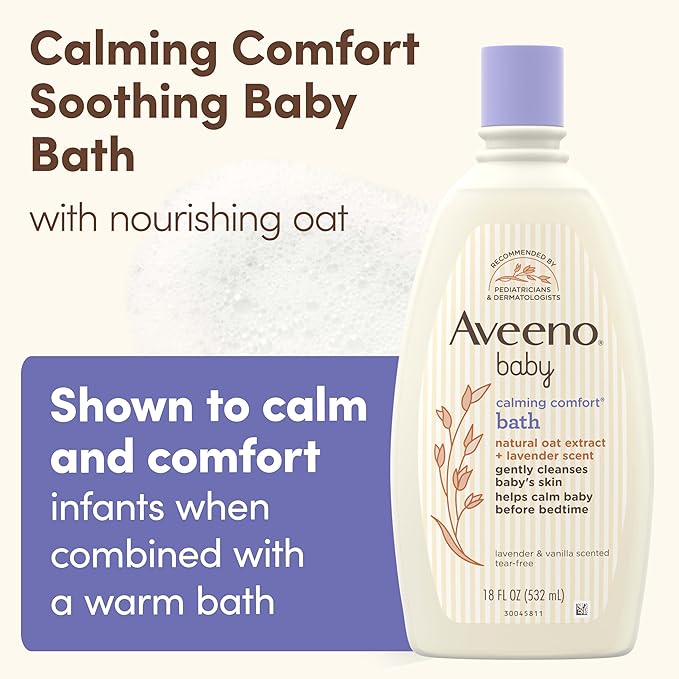 Aveeno Baby Nighttime Calming Comfort Bath, Body & Hair Wash with Relaxing Lavender & Vanilla Scents & Natural Oat Extract, Tear-Free Formula, Paraben-, Phthalate- & Soap-Free, 18 Fl. Oz