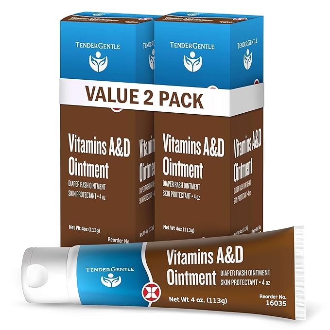 Vitamin A&D Ointment for Baby Diaper Rashes - 4 oz Tube, 2 Pack - A and D Ointment for Adults, Seniors, and Babies