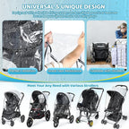Universal Clear Stroller Rain Cover, No-Zip Waterproof Stroller Cover - Food Grade EVA & Frosted PVC, Baby Travel Weather Shield, Breathable Rain Cover for Most Single Strollers, Black