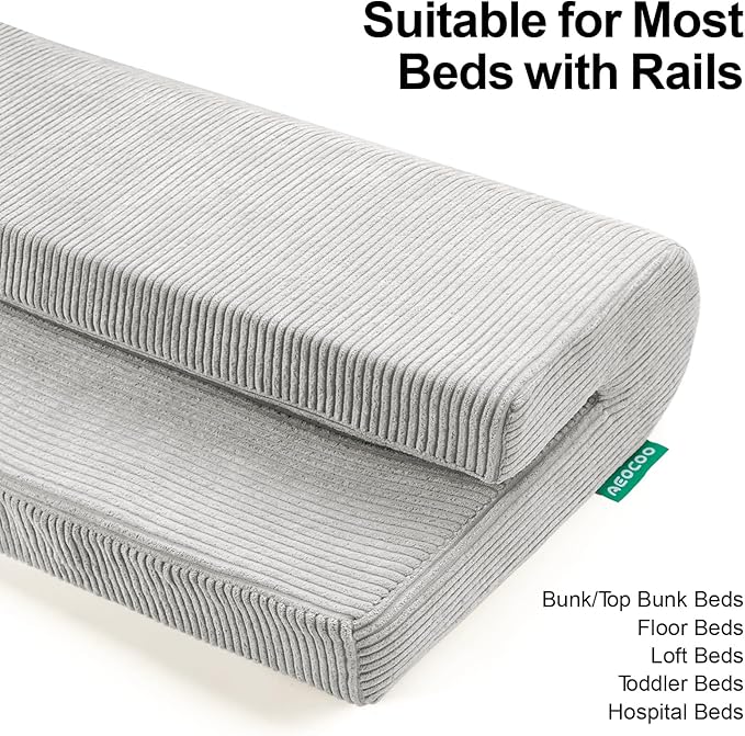 Bed Rail Bumpers Protector, Hospital Bed Rails Padding, Loft Beds and Bunk Beds Bumpers Protector, Premium Soft Memory Foam - Anti-Bump | Fall Prevention, Size 27.6 x 5.5 x 11.8 Inches, Gray