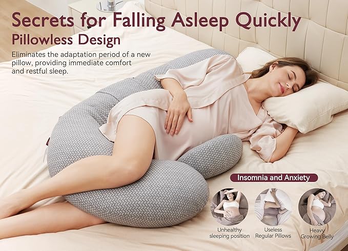 Momcozy Pregnancy Pillows, Original F Shaped, with Air Layer Cover, Grey