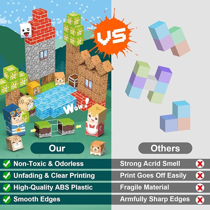 Magnetic Blocks 100 PCS Magnetic Building Blocks, 3+ STEM Montessori Sensory Toys, Magnetic Cube for for 3 4 5 6 7 8 9 10 11 12 8-12 Years Old Boys & Girls Birthday Gifts