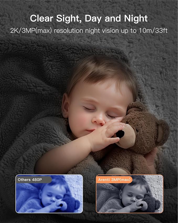 ARENTI Baby Monitor, 2K Video Baby Camera with 5-Inch Upgraded Wireless Display, Super Night Vision, Lullabies, Cry & Motion Detection, Temp & Humidity Sensor, Two Way Audio