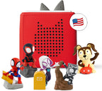 Tonies Toniebox Audio Player Starter Set with Spidey, Ghost-Spider, Spin, Black Panther, and Playtime Puppy - Ages 3+, Listen, Learn, and Play with One Huggable Little Box - Red