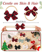 doboi 6PCS Christmas Baby Girls Headbands Hair Bows Nylon Cotton Linen Hairbands Fine Handmade Hair Accessories for Newborn Infant Toddlers Little Girls- Red Green Plaid