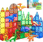 102PCS Dinosaur Toys Magnetic Tiles with 8 Dinosaurs - Jurassic Scenes Dinosaur World Adventure Set, Magnetic Blocks Kids Toys for Boys & Girls Ages 3+, Sensory Toddler Creative Kids Games Gifts