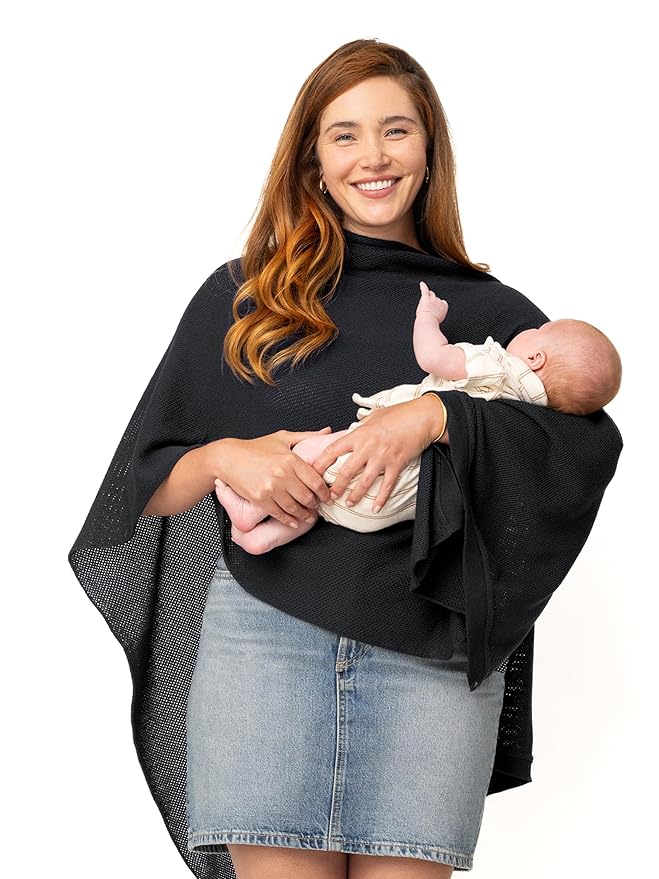 We are Amma | The Cocoon™ - Newborn Essentials Must Haves: Nursing Cover for Breast Feeding Essentials | Nursing Sweater Used as Breastfeeding Cover (Black, One Size)