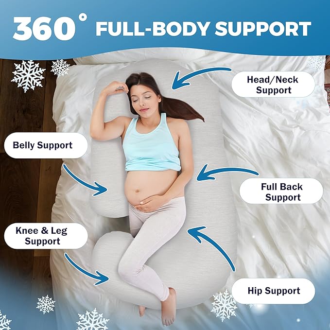 PILLANI Cooling Pregnancy Pillows for Sleeping – 57-Inch Maternity Pillow for Pregnant Women with Removable Washable Cover – Support for Back, Belly, Neck, Legs, & Hips – V C U Shaped Full Body Pillow