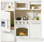 Tiny Land Play Kitchen for Kids, Upgraded Wooden Kitchen Toy with Complete Play Areas, Pretend Cooking Set with Sink, Stove, Microwave, Toy Coffee Station & Storage for Kids Ages 3+