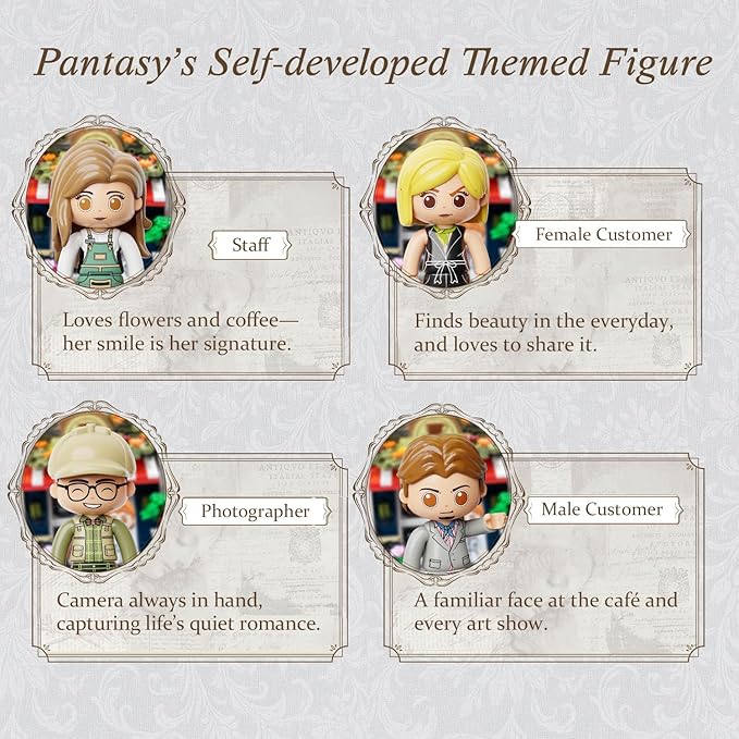 PANTASY Blossom Café Modular Building Set, 3-Story European Glasshouse Landmark with Café, Art Gallery & Floral Atrium, Collectible Architecture Model Kit for Adults, Creative Display Blocks