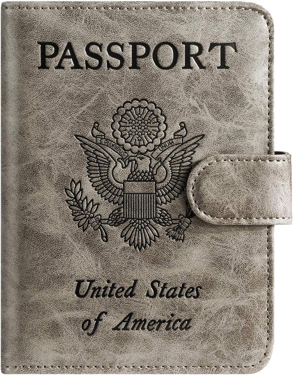 Passport Holder Cover Wallet RFID Blocking Leather Card Case Travel Accessories for Women Men (Grey)