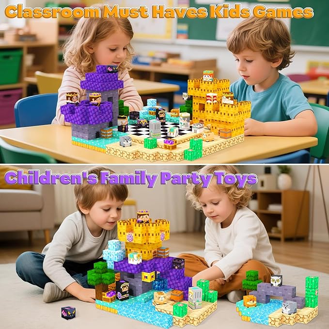 Magnetic Blocks Board Games Chess Set, Magnetic Tiles Building Blocks Kids Classroom Must Haves Montessori Education Sensory Magnet Cubes Toys, Toddler Birthday Gift for 3+ Year Old Boys Girls.