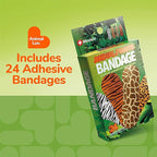 BioSwiss Bandages, Animal Prints Self Adhesive Bandage, Leopard, Zebra, Giraffe, and Tiger Print Designs, Latex Free Sterile Wound Care, Standard Shape for Kids and Adults, 24 Count
