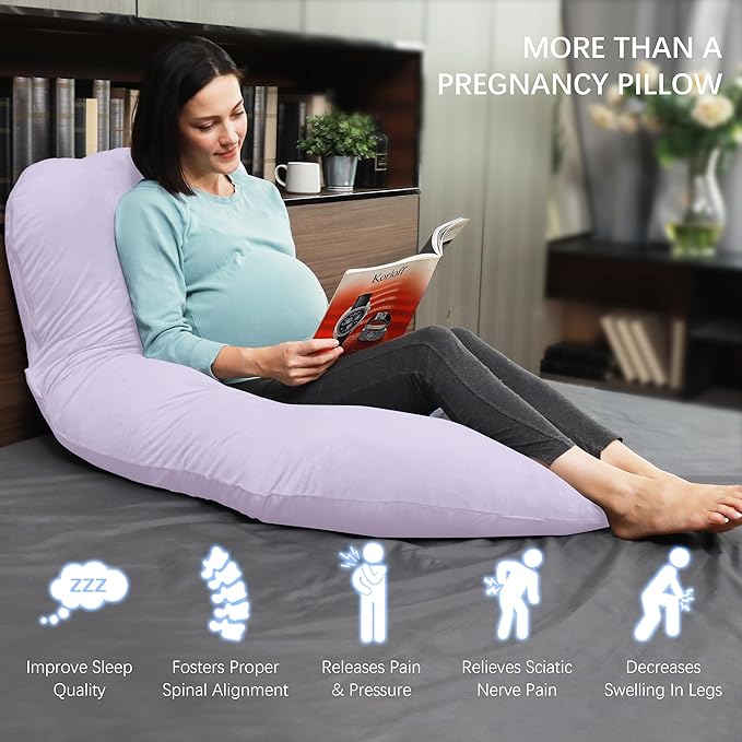 MOON PARK Pregnancy Pillows for Sleeping - U Shaped Full Body Maternity Pillow with Removable Cover - Support for Back, Legs, Belly, HIPS - 65 Inch - Purple