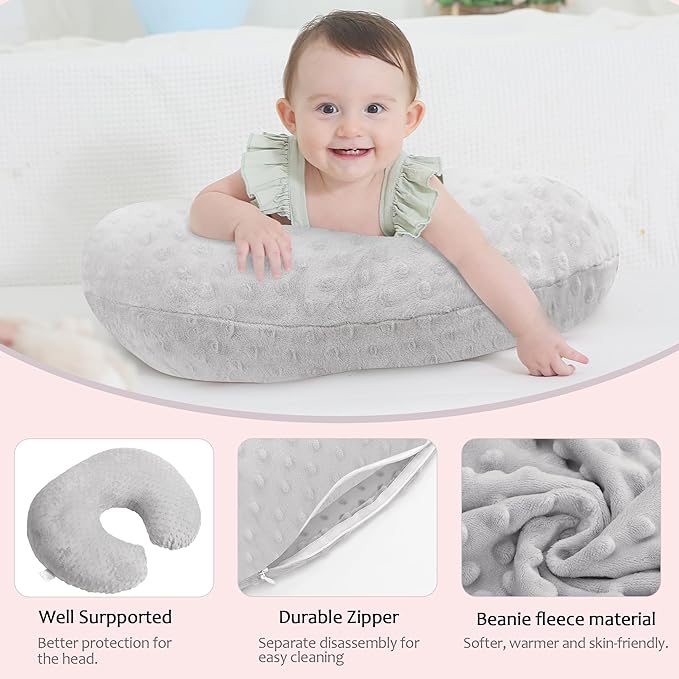 LAT Nursing Pillow for Breastfeeding with Removable Minky Cover,Ergonomic Breast Feeding Pillows for Mom and Baby,Machine Washable(Grey)