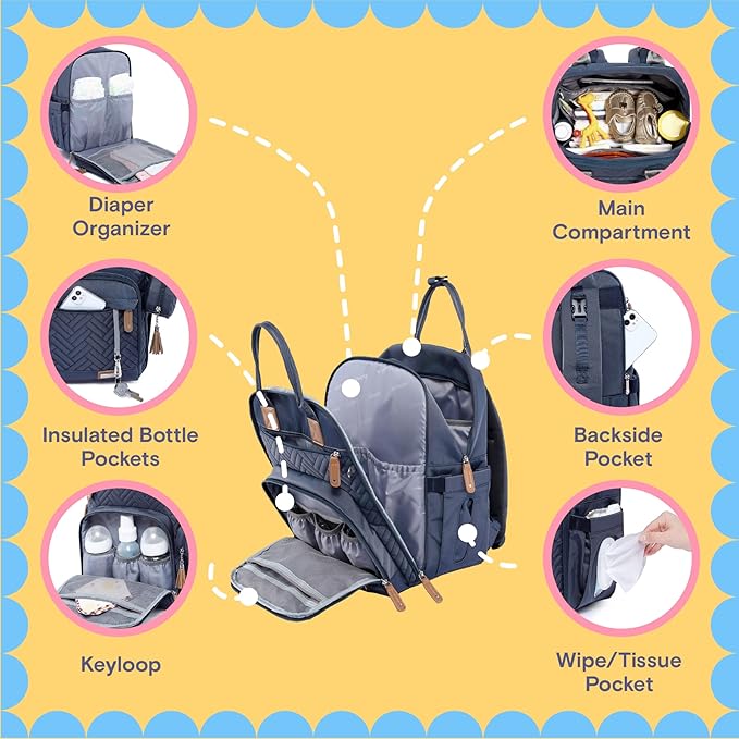 iniuniu Diaper Bag Backpack, 4 in 1 kit Large Unisex Baby Bags for Boys Girls, Waterproof Travel Back Pack with Diaper Pouch