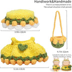 Handmade Clothes for 17cm Doll - 5-Piece Hand Crochet 17 cm Clothes Outfit with Woolen Doll Dress, Flower Hat, Shoulder Bag Accessories for Dress up 15cm/17cm Dolls Gift