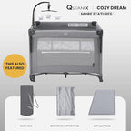 2-in-1 Baby Playard, Pack and Play Bassinet, Easy Folding Portable Crib with Music Mobile for Newborn to Toddlers (Grey)