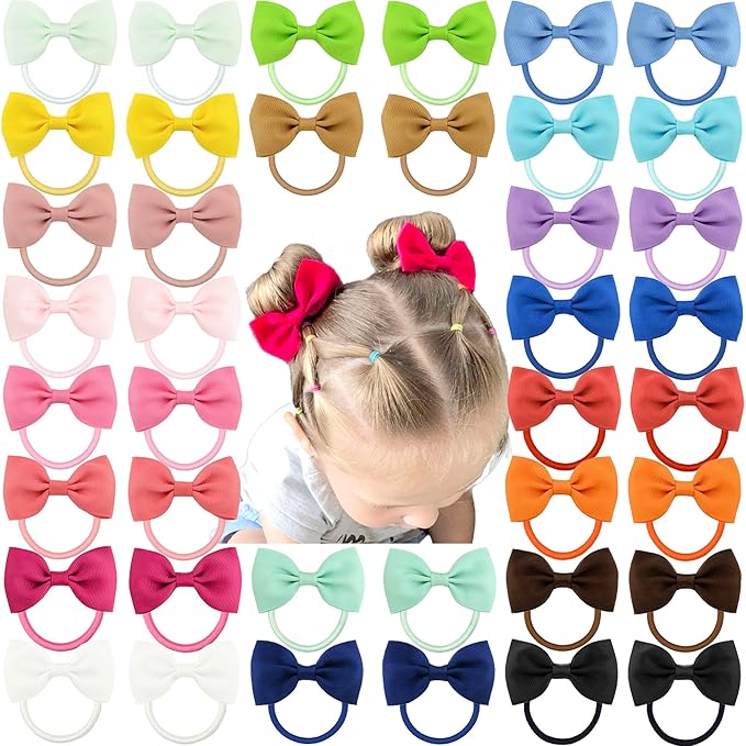 CÉLLOT Toddler Hair Accessories - 40pcs 2.75" Elastics Rubber Ribbon Bands, Bows for Baby Girls, Kids & Children