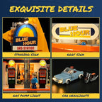 FUNWHOLE City Gas-Station Lighting-Building-Bricks Set - Road Trip Modular Car Service Station Collection LED Light Building Set 1608 Pcs for Adults, Teen and Travelling Enthusiasts