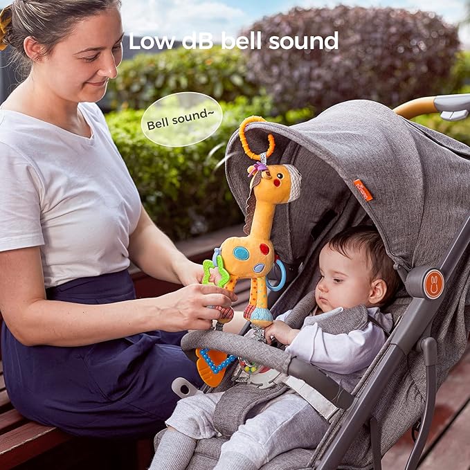 TUMAMA Giraffe Hanging Rattle Toys, Soft Baby Hanging Toys with Wind Chimes, Stroller Car Seat Crib Plush Animal Activity Toys Gift for Newborn Toddlers 0,3,6,9,12,36 Month