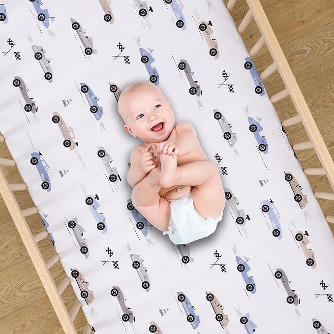 Lambs & Ivy Little Racer Cotton Cars/Transportation Fitted Crib/Toddler Sheet