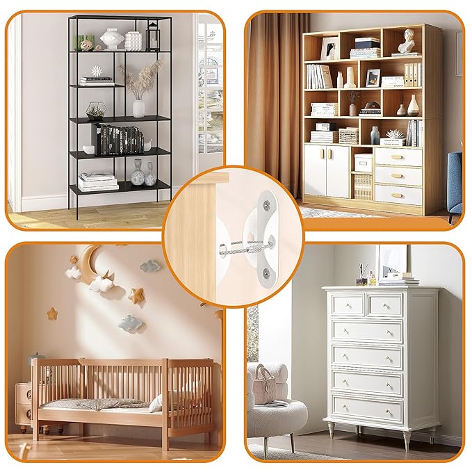 Furniture Anchors (10 Pack) for Baby Proofing, Anti Tip Furniture Anchor Securing 420lbs Tension Earthquake Resistant Metal Furniture Wall Anchor Prevent Baby Pet from Falling Furniture