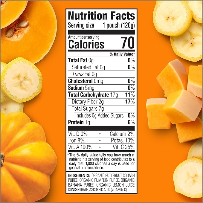 HAPPYTOT Organics Stage 4 Baby Food Pouches,Gluten Free, Vegan Snack, Love My Veggies, Fruit & Veggies Puree,Squash, Pumpkin & Bananas 4.22 oz Pouch (Pack of 16)