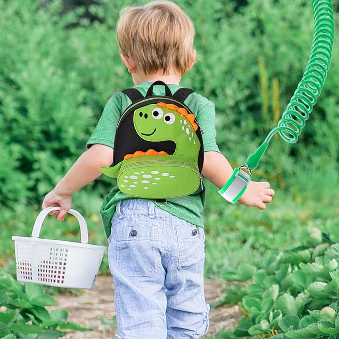 Accmor Toddler Harness Backpack Leash, Cute Dinosaur Kids Backpacks with Anti Lost Wrist Link, Mini Child Backpack Wristband Tether Strap and Protection Leashes for Baby Boys Girls Aged 1-3 Years